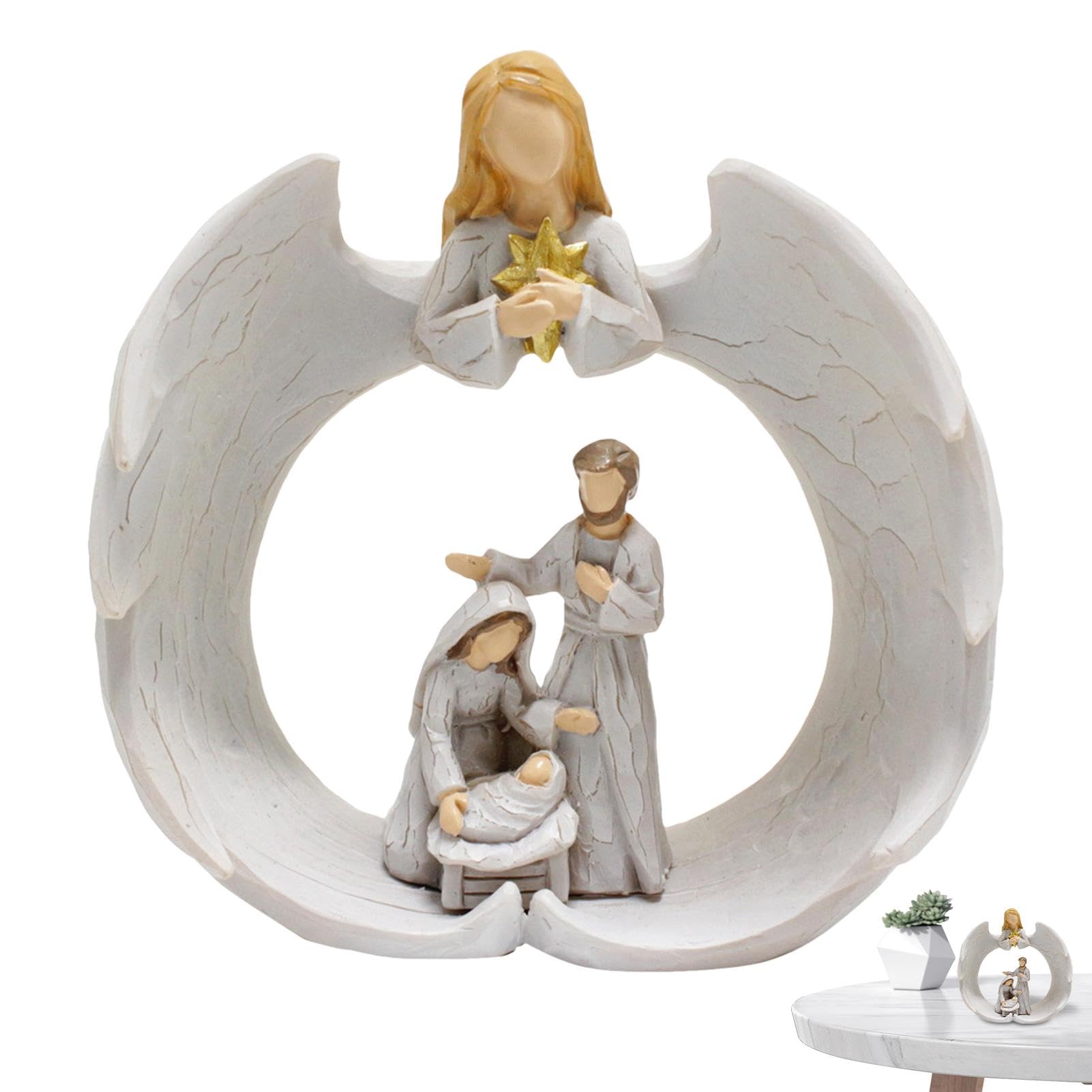 Amazon.co.jp: キリスト降誕の置物、天使のキリスト降誕のシーン彫刻